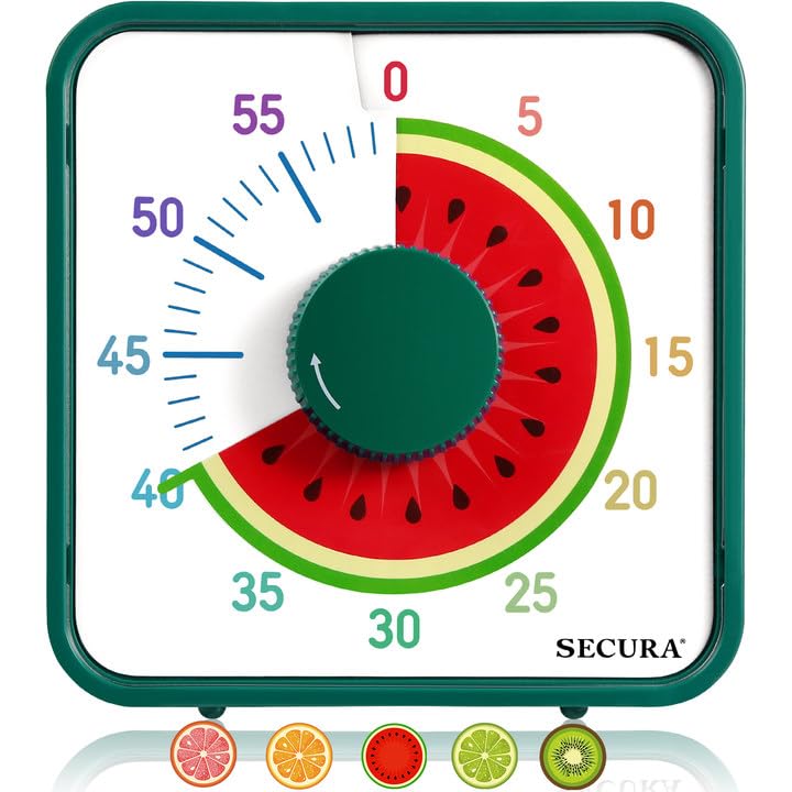 Secura 7.5-Inch Fruit Visual Timer for Kids, Durable Mechanical Timer Clock with Magnetic Backing (Watermelon)
Secura
