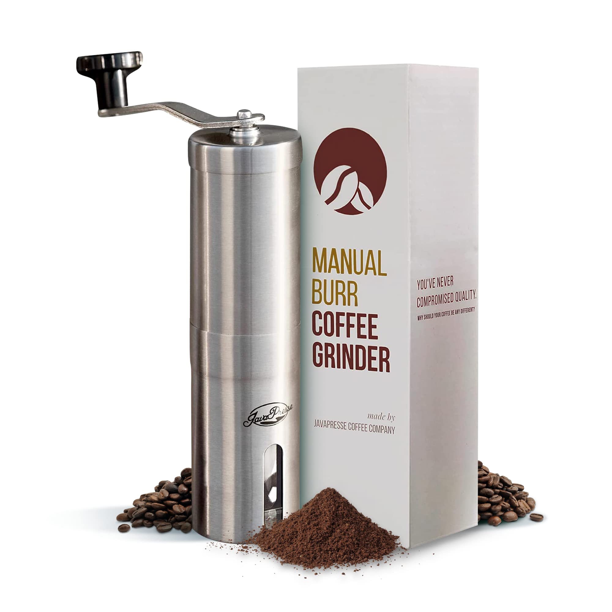 JavaPresse Manual Stainless Steel Coffee Grinder - Portable Conical Burr Grinder for Travel, Camping, Espresso Rocks - 1
